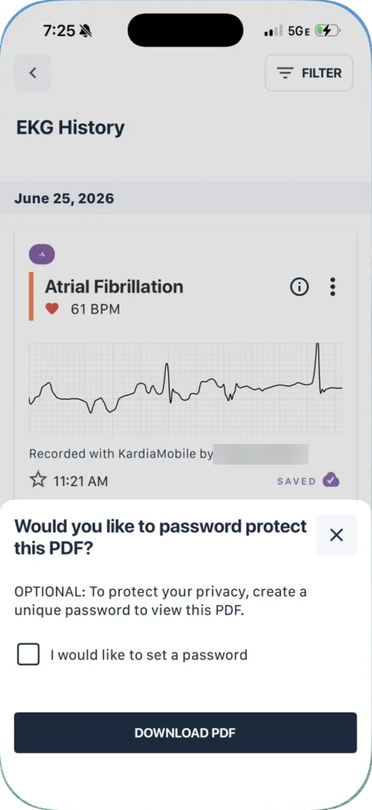 Prompt asking whether to password protect the PDF, with a Download PDF button