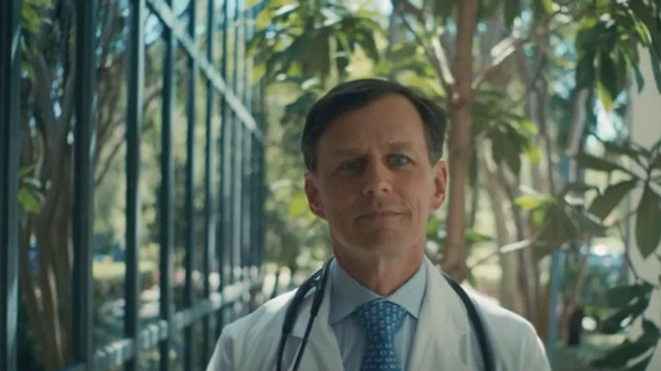Dr. Civello in a white coat in the KardiaMobile commercial